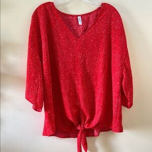 Red 3/4 Sleeve Tie-Front Tunic